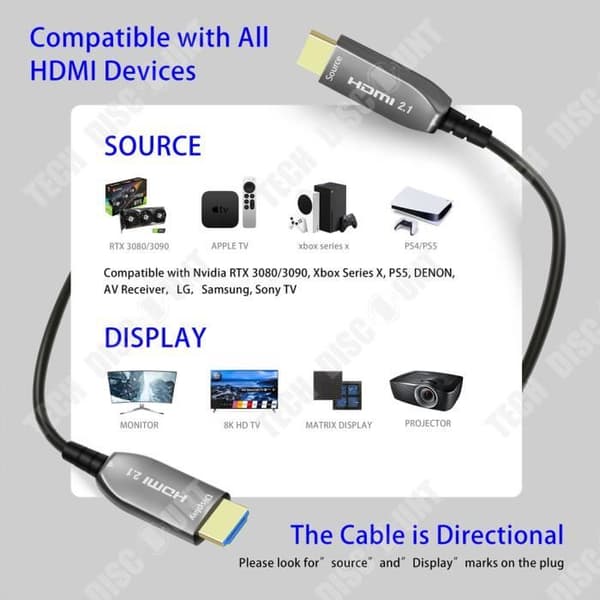 TD® Fiberoptisk 8K HDMI-kabel High Definition Version 2.1 8K60Hz 4K120Hz TV-datorprojektor PS5-kabel 5 meter lång