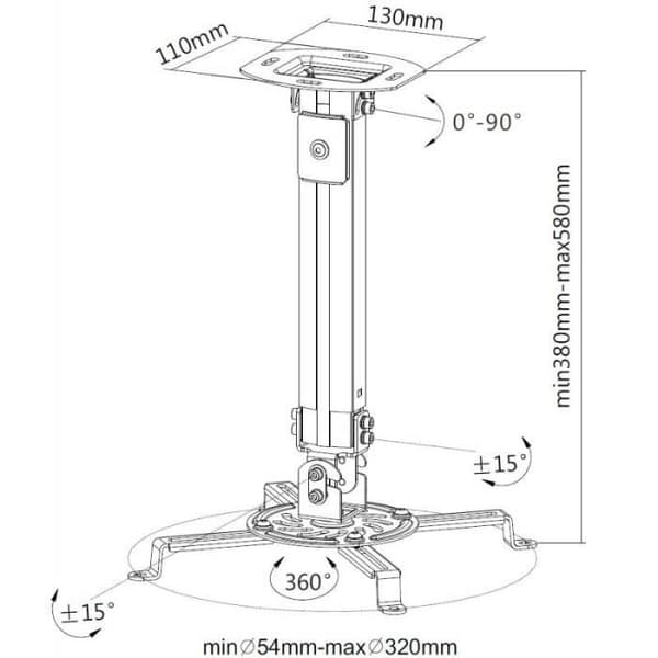 Techly ICA-PM 18S, tak, 13,5 kg, 58 cm, 380 - 580 mm, 360°, -15 - 15°