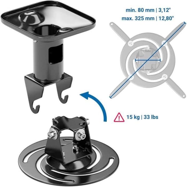 Takstöd - deleyCON - Universell - Rotation 360° - Max belastning 15kg - Svart