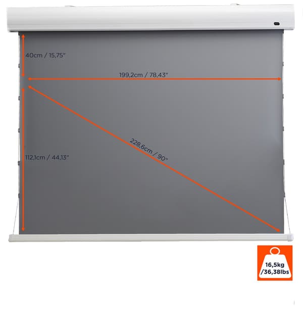 celexon HomeCinema motordriven högkontrastprojektorduk Tension 199 x 112 cm, 90" - Dynamic Slate ALR