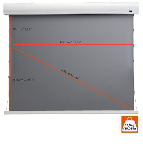 celexon HomeCinema motordriven högkontrastprojektorduk Tension 177 x 99 cm, 80" - Dynamic Slate ALR