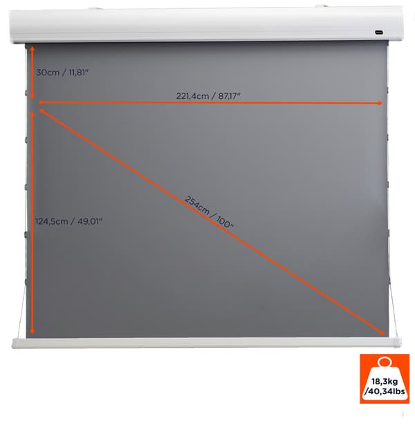 celexon HomeCinema motordriven högkontrastprojektorduk Tension 221 x 124 cm 100" - Dynamic Slate ALR