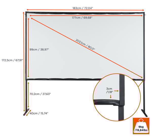 celexon basic line ramspänd projektorduk 16:9, 80" - hemmabio och utomhusprojektorduk, full HD med 3 cm maskering - 177x99cm, förstärkning 0.9