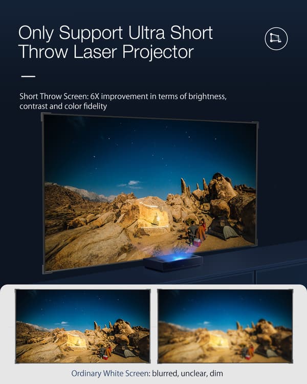 BW-VS3 ALR Sort projektionsskærm 4K UHD Anti-Light Reflection 100-tommer Ultra Narrow Bezel Høj lysstyrke kompatibel til alle UST Laser Projector Beam