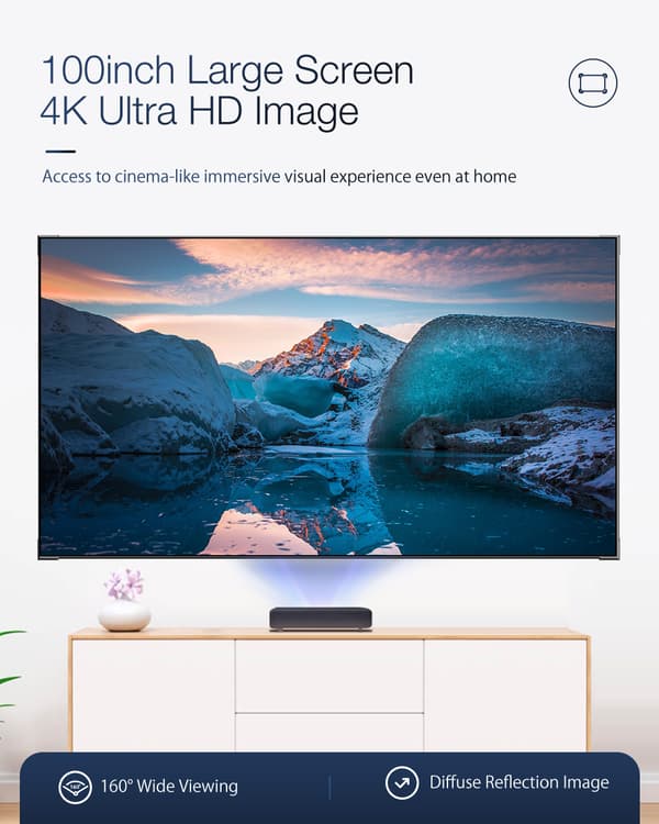 BW-VS3 ALR Sort projektionsskærm 4K UHD Anti-Light Reflection 100-tommer Ultra Narrow Bezel Høj lysstyrke kompatibel til alle UST Laser Projector Beam