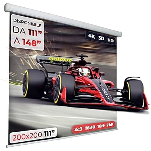 Motoriserad projektionsduk GAINUP - 200 x 200 cm - Format 4:3 16:9 16:10 - Vit duk med svart baksida