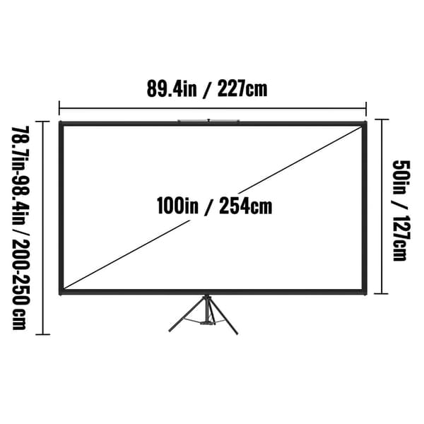 100" portabel stativ projektorduk för inomhus- och utomhusbruk, 16:9 4K HD-projektionsduk, 160° betraktningsvinkel, justerbar höjd
