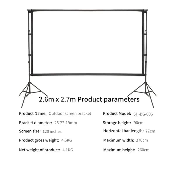 Utomhusprojektionsstativ, Justerbar Höjd, Kompakt Förvaring,2.6x2.7m