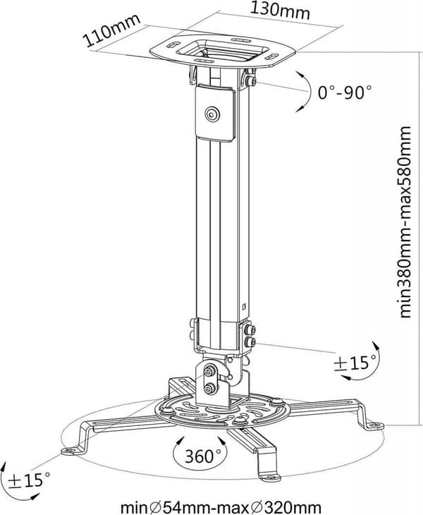 Techly Projector Ceiling Support Extension 380-580 mm Silver ICA-PM 18S