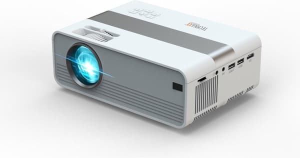 Technaxx TX-127 Mini LED Beamer HD 27 till 150 tum med högtalare, multimediaspelare och fjärrkontroll Silver, Vit