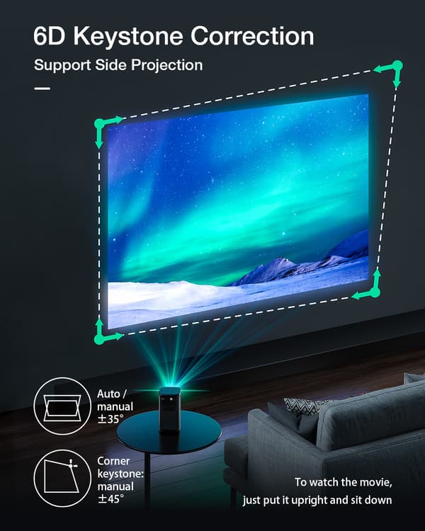 BW-VT2 ProMax DLP Miniprojektor WIFI6 Android TV Bluetooth 5.0 Autofokus Auto Keystone-korrigering Netflix YouTube Inbyggt batteri 3D-hemmabio utomhus