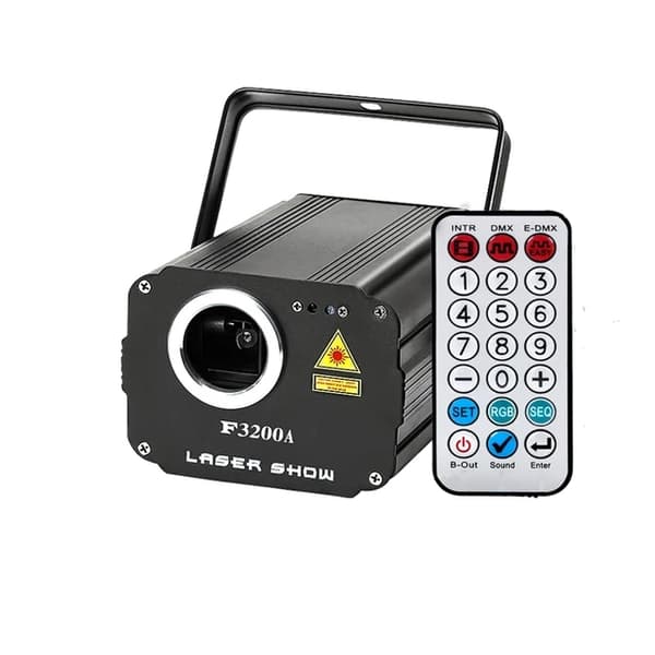DJ Laserprojektor, fjärrstyrd, bröllopsfestbelysning, F3200A SVART, EU-kontakt
