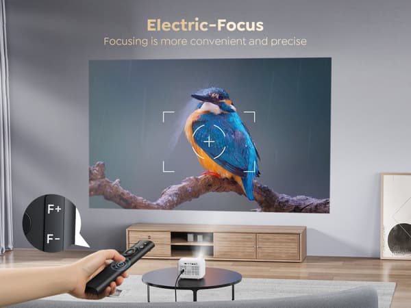 Mini projektor, WiFi- og Bluetooth-forbindelse, motoriseret fokus,EU-stik