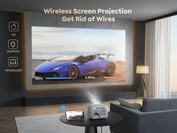Mini projektor, WiFi- og Bluetooth-forbindelse, motoriseret fokus,EU-stik
