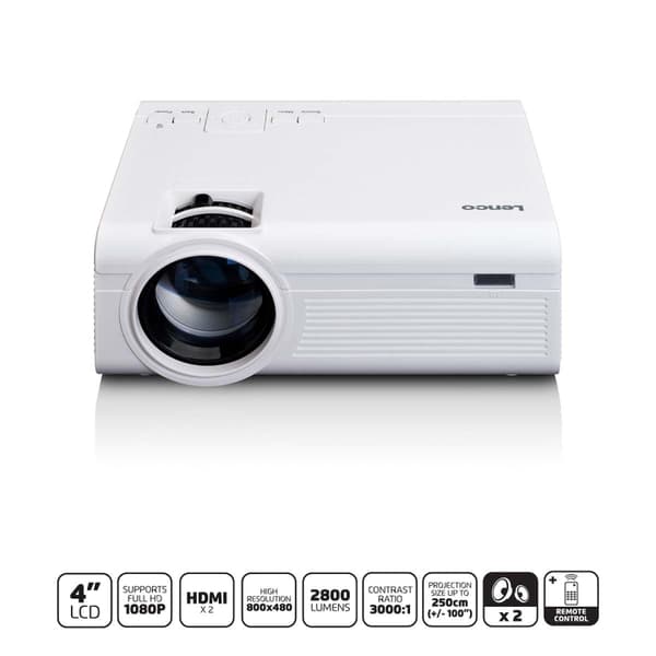 Lenco LCD-projektor med hög upplösning, stödjer Full HD 1080P-innehåll Vit Vit