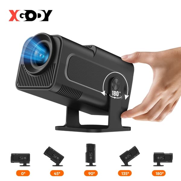 XGODY Mini Projektor, Full HD 1080p Opløsning, 230 ANSI Lumen,Gimbal 5, EU-stik