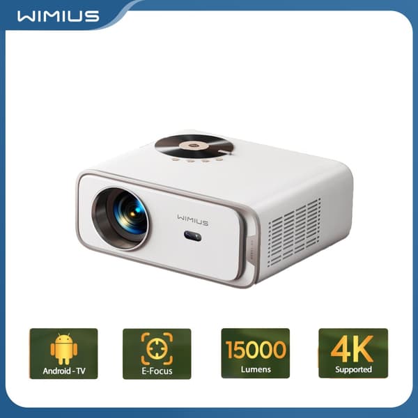 Wimius-projektori, natiivi 1080P -resoluutio, 25000 lumenin kirkkaus,Eu plug in Finnish is "Eu-plugi", Valkoinen