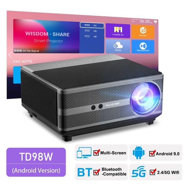 Smart projektor, Full HD 1080P opløsning, 21000 lumen lysstyrke,Android -version