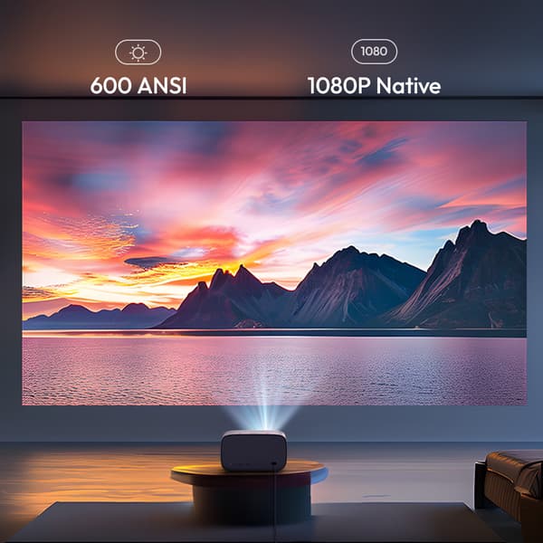 Full HD projektor, 600 ANSI lumen lysstyrke, automatisk keystone-korrektion, Bluetooth-kompatibel