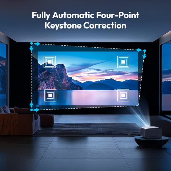 Full HD projektor, 600 ANSI lumen lysstyrke, automatisk keystone-korrektion, Bluetooth-kompatibel