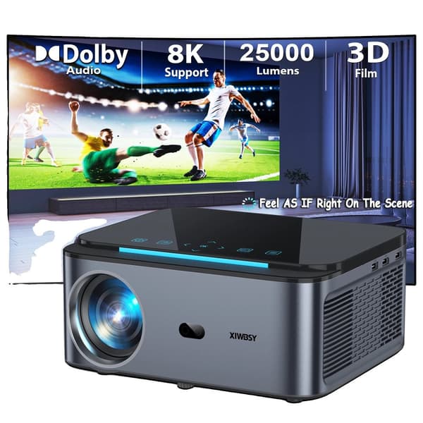 XIWBSY Android Projektor, 25000 Lumen Lysstyrke, 25000:1 Kontrastforhold,32G autofokus, EU stik