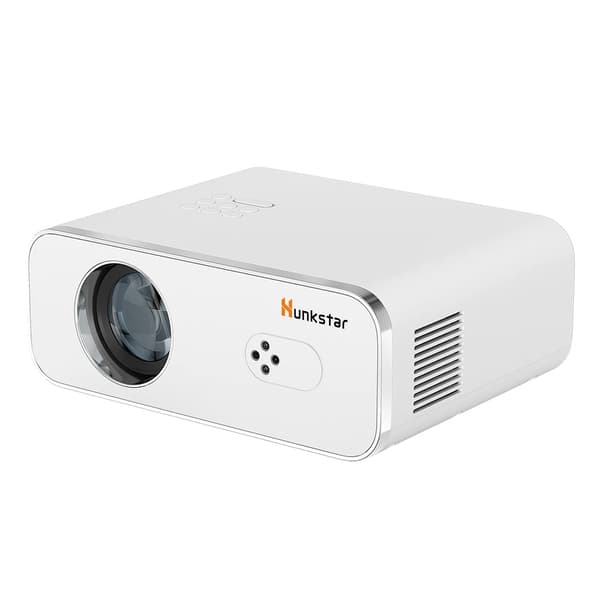 Projektori, 1000 ANSI Lumenin kirkkaus, natiiviresoluutio 1080P,Hunkstar P3, Eu plug in Finnish is "Eu-plugi".