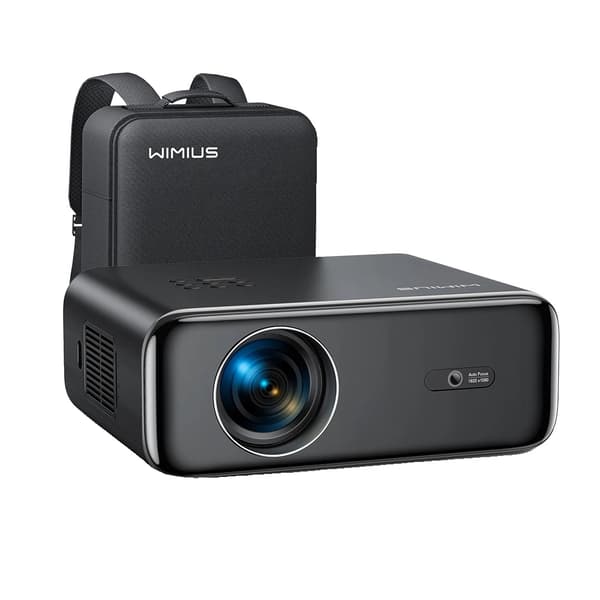 Wimius 4K-projektor, 26000 lumen ljusstyrka, autofokus-teknologi,EU-plugg, svart