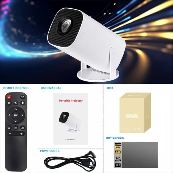 P30 Pro Mini Projektori, Kaksois WiFi6-yhteys, 1280x720 optinen resoluutio,Valkoinen näyttö, EU-plugi