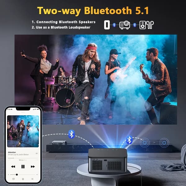 XIWBSY Projektor, 30000 Lumen Ljusstyrka, 1080P Upplösning,EU-plugg, 32G Automatisk Fokus Dolby