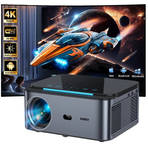 XIWBSY Projektor, 30000 Lumen Ljusstyrka, 1080P Upplösning,EU-plugg, 32G Automatisk Fokus Dolby