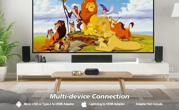 KANNETTAVA PROJEKTORI KAUKOSÄÄTIMELLÄ, JOPA 170 TUUMAA, BLUETOOTH, FullHD