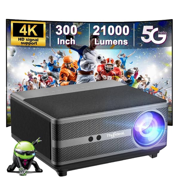 TD98 Android LED-projektor, 21000 lumen ljusstyrka, automatisk keystone-korrigering,Android-version