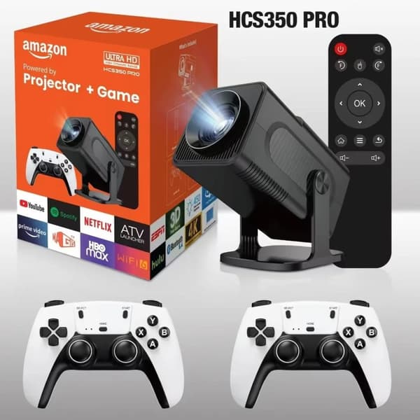 Bärbar videospelskonsolprojektor, 720P upplösning, Android 12 operativsystem,EU, HCS350 pro 64G
