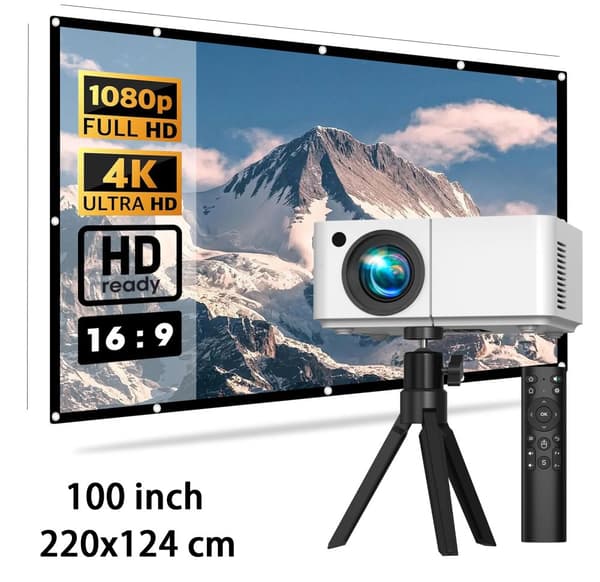 Hjemmeprojektor, 1080P Full HD, 100-tommer skærm,Projektor Med 100in