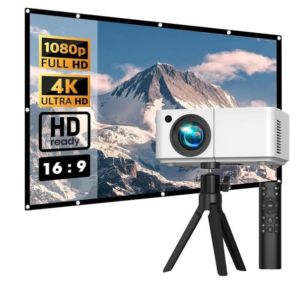 Hjemmeprojektor, 1080P Full HD, 100-tommer skærm,Projektor Med 100in