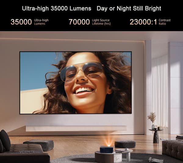 Full HD projektor, 35000 lumen lysstyrke, autofokus, 300 tommer projektion
