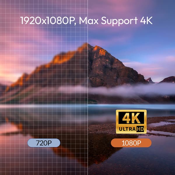 Full HD projektor, 1000 ANSI lumen lysstyrke, 6D keystone-korrektion, Android OS