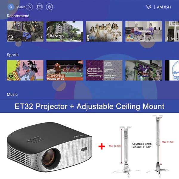 ET32 Projektor, 1500 ANSI Lumen Lysstyrke, Automatisk Keystone Korrigering,ET32 og beslag