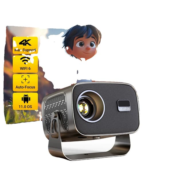 4K Android Projektor, 350 ANSI Lumen Lysstyrke, Automatisk Keystone Korrigering, Dual-Band WiFi