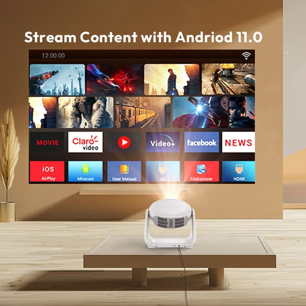 Smart Home Theater Projektor, Full HD Opløsning, 380 ANSI Lumen Lysstyrke, Bærbart Design