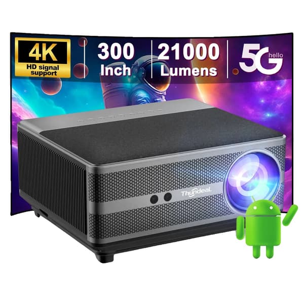 ThundeaL Full HD Projektor, 21000 Lumen Lysstyrke, 2K/4K Understøttelse,Android-version