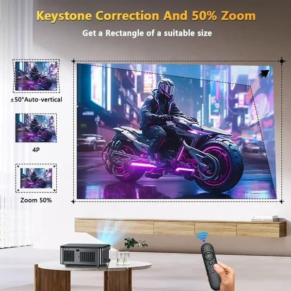XIWBSY Android-projektor, 25000 lumen ljusstyrka, 1920x1080 upplösning,32G autofokus, EU-kontakt