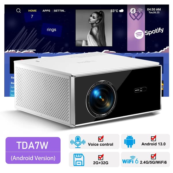 Full HD projektor, Android 13, 19000 lumen lysstyrke,Android-version
