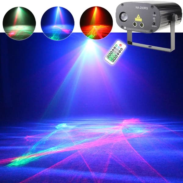 Laserljusprojektor, RGB LED-effekter, fjärrkontroll,EU-kontakt, Metallhölje