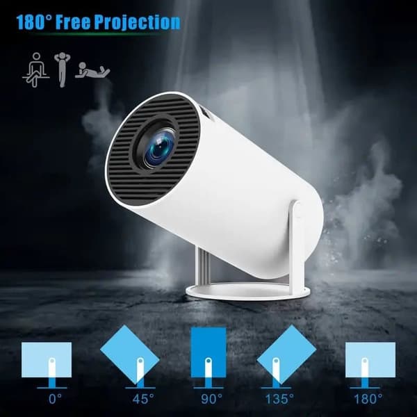 OBOSOE 4K projektor HY300 Pro – Android 11, 5G WiFi, Bluetooth 5.2, 180° drejelig, automatisk vandret justering