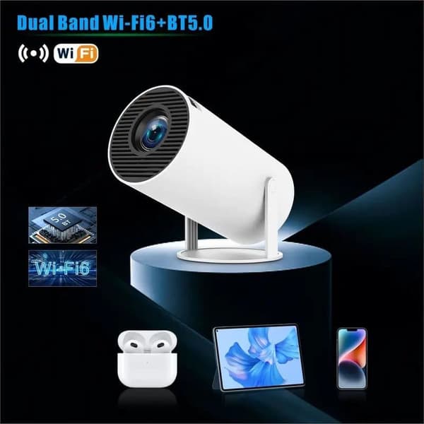 OBOSOE 4K projektor HY300 Pro – Android 11, 5G WiFi, Bluetooth 5.2, 180° drejelig, automatisk vandret justering