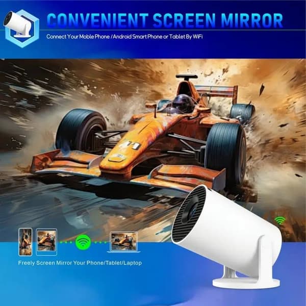 OBOSOE 4K projektor HY300 Pro – Android 11, 5G WiFi, Bluetooth 5.2, 180° drejelig, automatisk vandret justering