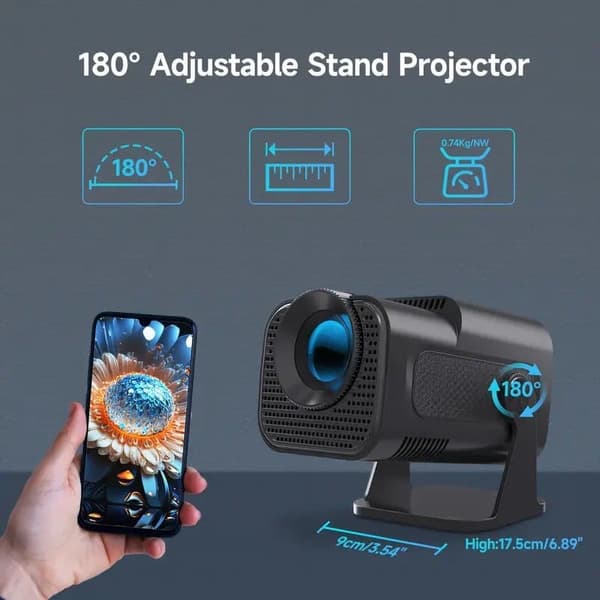 OBOSOE Mini 4K-projektor HY320 – Smart Android 11, 300 ANSI, WiFi 6, Bluetooth 5.0, 180° drejelig