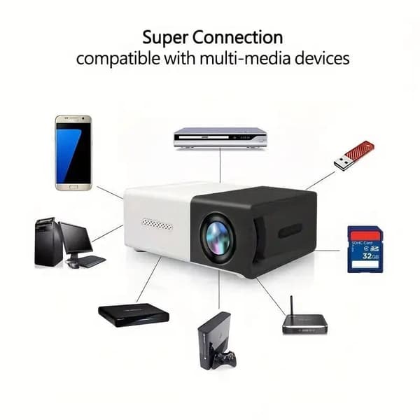 OBOSOE miniprojektor 720P HD med 3D-teknologi – USB/AV/IOS/Android-kompatibel