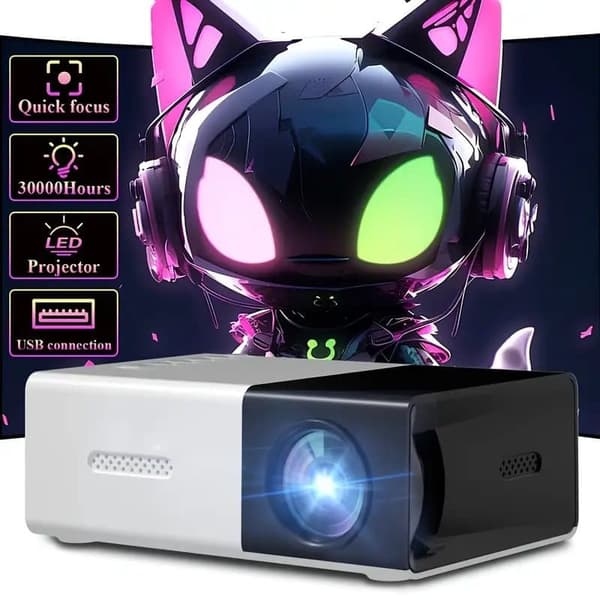 OBOSOE miniprojektor 720P HD med 3D-teknologi – USB/AV/IOS/Android-kompatibel